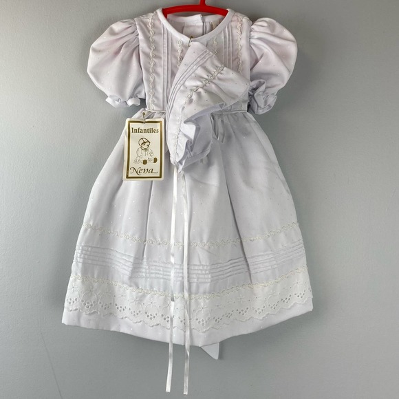 Vintage Other - Vintage Baby White Classic Dress with Bonnet Deadstock